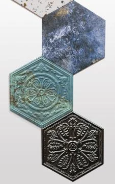 Colorful ceramic tiles with different patterns for wall and floor decoration. Stock Photos