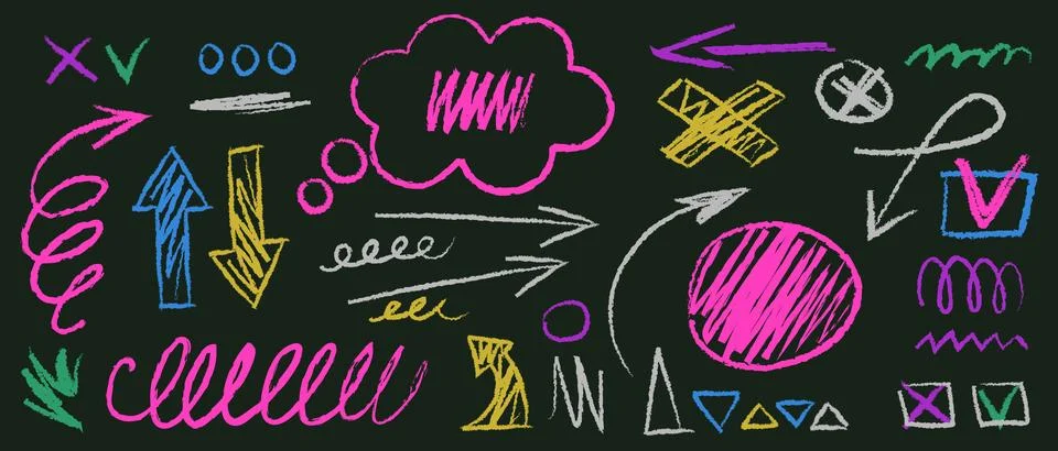 Colorful chalk doodle elements set Illustrazione stock