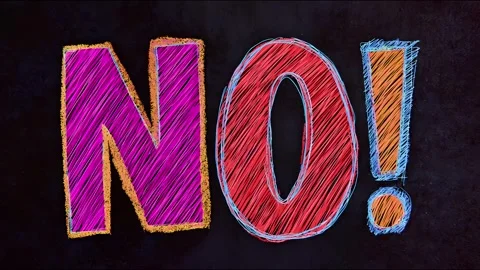 Colorful chalk text no! repeating animation loop on black background Stock Footage 316123549