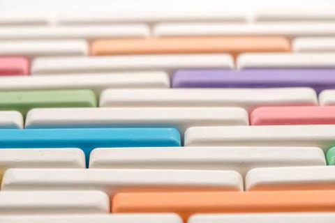 Colorful chalks like background, back to school concept, selective focus, cop Fotos Stock