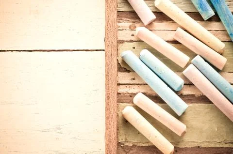 Colorful chalks on table Stock-Fotos