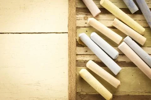 Colorful chalks on table Stock-Fotos