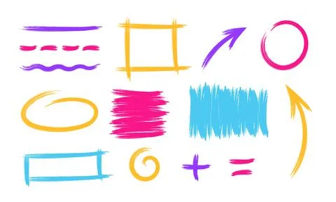 Colorful charcoal marks squiggles scribbles Hand drawn crayon lines doodles Stock Illustration