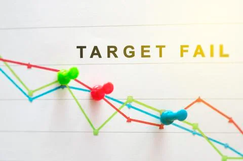Colorful chart with arrow down on the graph with Target fails text Stock Photos