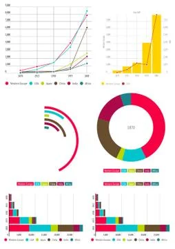 Colorful chart infographic documents on the office desk indoor Stock Illustration