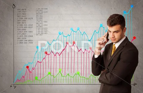 Colorful chart with numbers and businessman Stock Photos