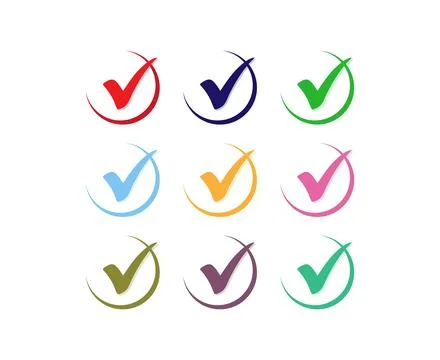 Colorful check mark icon set 3D shape on white background Illustrazione stock