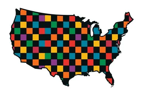 Colorful Checkerboard Patterned Map of the United States Stockillustratie