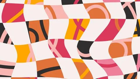 Colorful checkered pattern. Abstract twisted chessboard retro background Stock Illustration