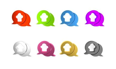 Colorful Chef hat in speech bubble icon isolated on white background. Cooki.. Stock Illustration