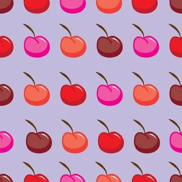 Colorful cherries seamless pattern on a purple background Stock Illustration