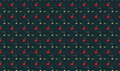 Colorful cherry pattern on dark background for fabric or design Stock Illustration