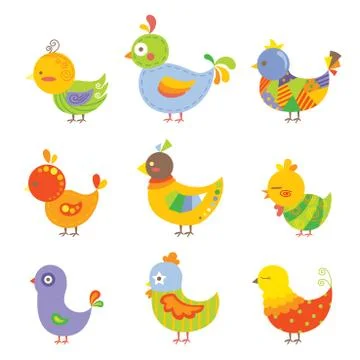Colorful chickens Illustrazione stock