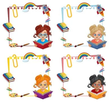 Colorful Children's Reading and Learning Frames Stock Illustration