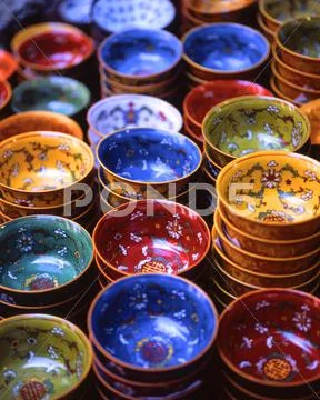 Colorful Chinese Rice Bowls Stock Photos