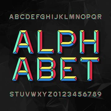 Colorful Chisel Alphabet Vector Font. Type letters and numbers. Stock Illustration