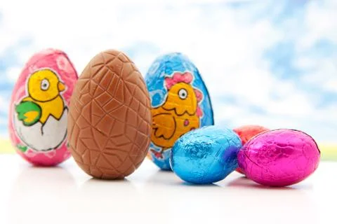 Colorful chocolate easter eggs Stock Photos