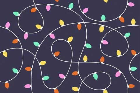 Colorful Christmas Light String Long Seamless Pattern on Dark Background Stock Illustration