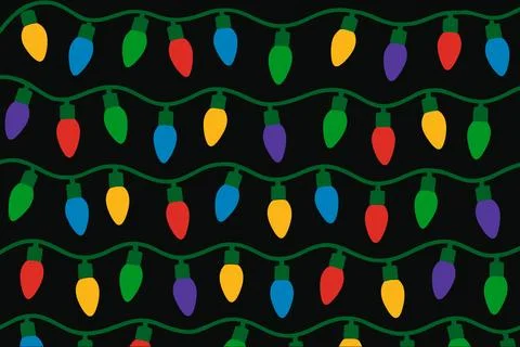Colorful Christmas Lights String Pattern on Black Background Stock Illustration