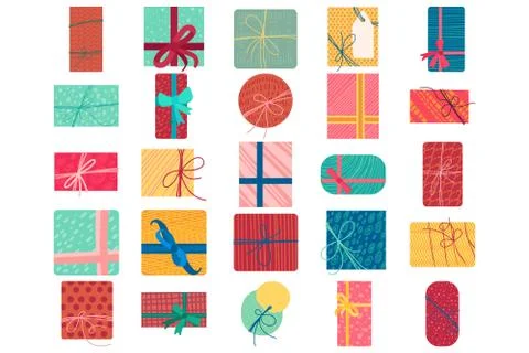 Colorful christmas present boxes flat vector illustration Illustrazione stock