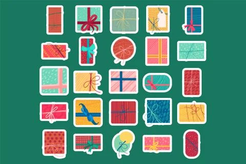 Colorful christmas present boxes flat vector illustration Ilustración de archivo
