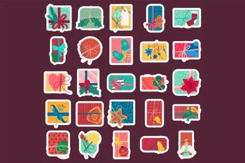 Colorful christmas present boxes flat vector illustration Ilustración de archivo