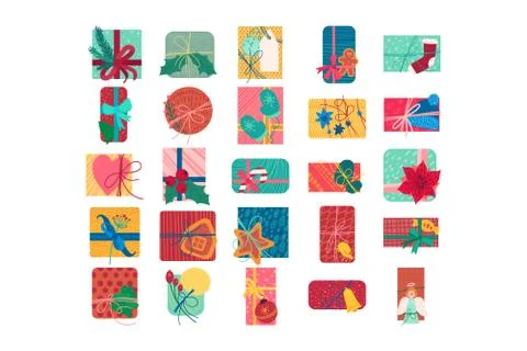 Colorful christmas present boxes flat vector illustration Ilustración de archivo
