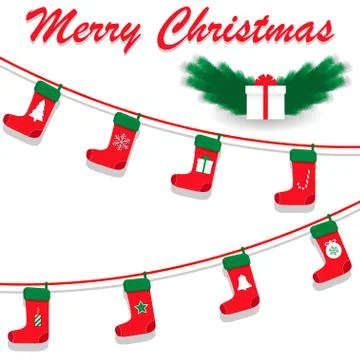 Colorful christmas socks with different patterns, symbols of Christmas. Sampl Stock Illustration