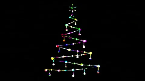 Colorful Christmas tree motion graphics with plain black background Video stock 344835104