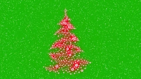 Colorful Christmas Tree with Snow Falling on Green Screen Stock Footage 320470142