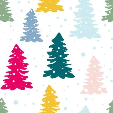 Colorful Christmas trees seamless pattern. Ilustração Stock