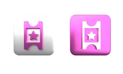 Colorful Cinema ticket icon isolated on white background. Square button. 3D.. Stock Photos