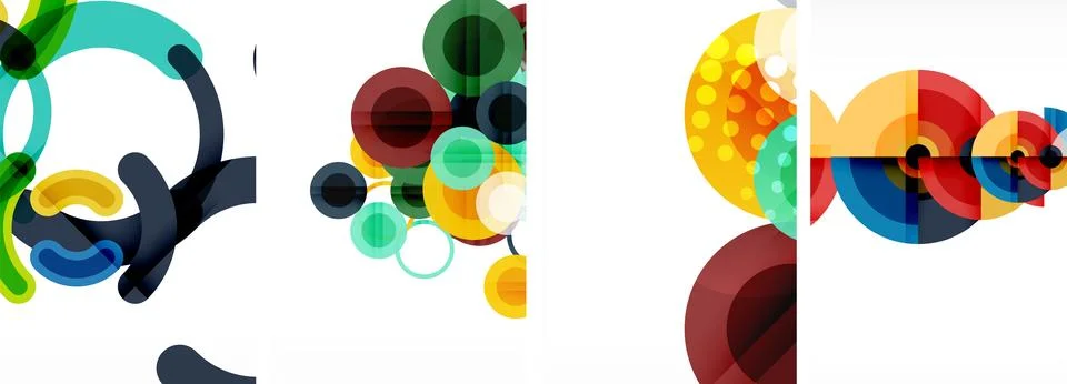 Colorful circles and rectangles create a vibrant pattern on a white background Stock Illustration