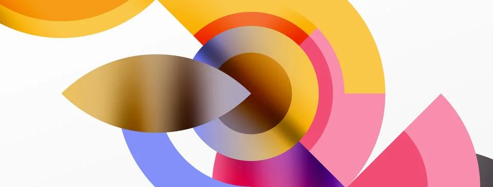 Colorful circles and triangles create a vibrant pattern on a white background Illustrazione stock
