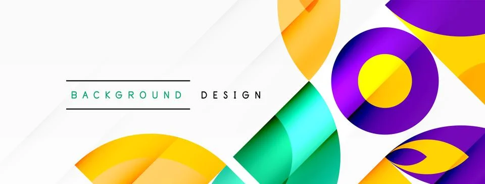Colorful circles and triangles create an artistic pattern on a white background Stock Illustration