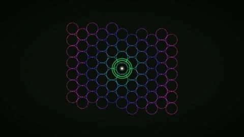 Colorful circles arranged in a grid pattern with glowing center Stock Footage 336994217