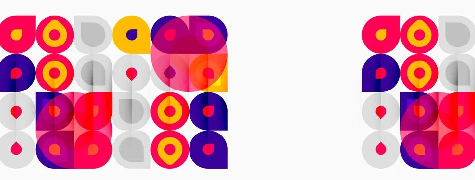 Colorful circles arranged in grid pattern. Vibrant hues create playful, moder 스톡 일러스트