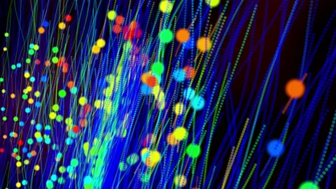 Colorful circles balls flowing down with trails of fantacy rays Stock-Footage 139223554