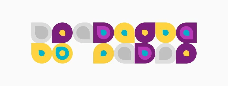 Colorful circles form repeating pattern. Purple, yellow, teal, gray dots crea Stock Illustration
