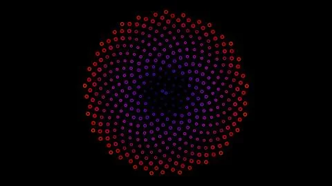 Colorful circles form a spiral pattern on a dark background Stock Illustration
