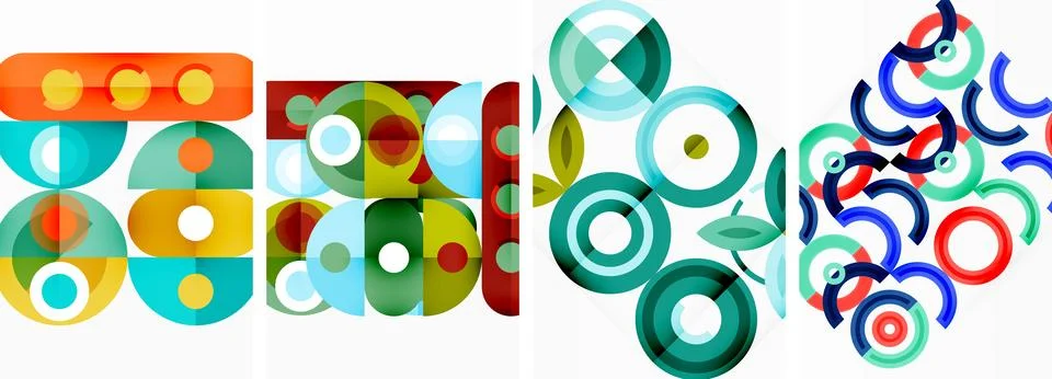 Colorful circles form a striking pattern on a white background Illustrazione stock
