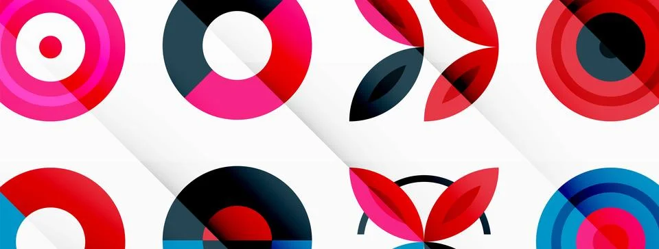 Colorful circles in a grid composition abstract background. Design for wallpaper Stock Illustration