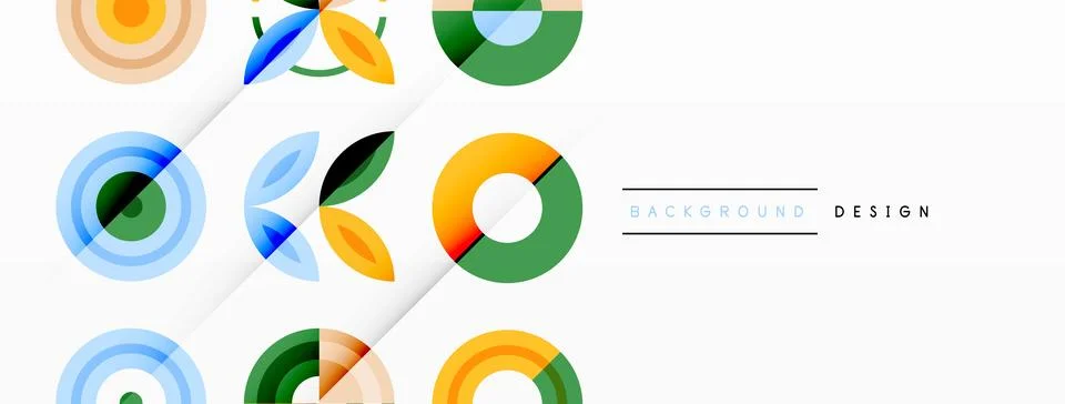 Colorful circles in a grid composition abstract background. Design for wallpaper Stock Illustration