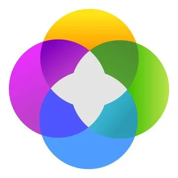 Colorful circles overlapping creating gradient star shape background Stock Illustration