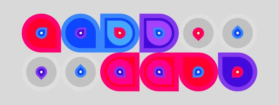 Colorful circles, patterns repeat. Purple, blue, pink dominate design. イラスト素材