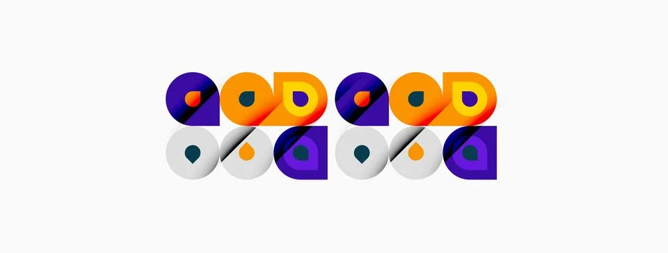 Colorful circles, rectangles create playful pattern. Bright orange, purple Stock Illustration
