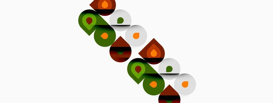 Colorful circles, rectangles overlap white background. Geometric shapes creat Stock Illustration