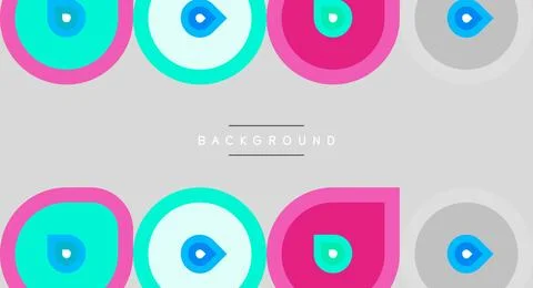 Colorful circles repeat, creating abstract pattern. Pink, turquoise, gray Stock Illustration