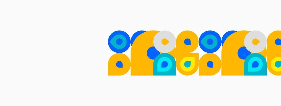 Colorful circles, squares form pattern. Yellow, blue, turquoise dominate de.. 스톡 일러스트
