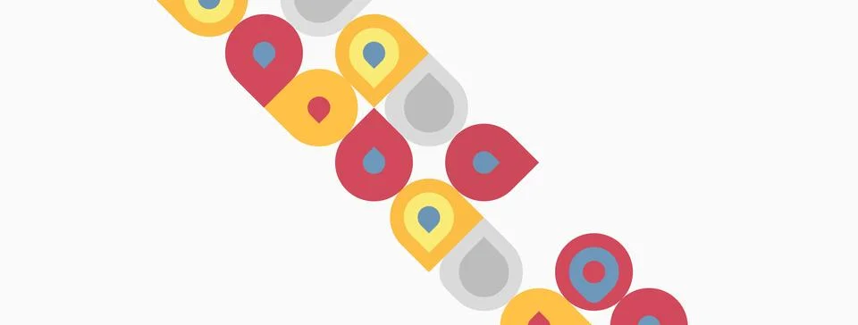Colorful circles, squares, rectangles form diagonal pattern. Simple shapes イラスト素材